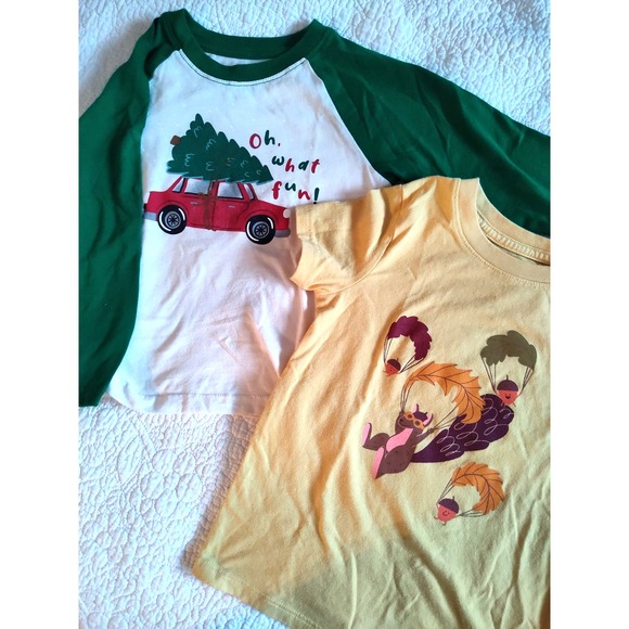Toddlers 3T 4T Seasonal Fall Winter T-shirt Bundle Squirrel Nut Christmas Tree - Picture 1 of 10